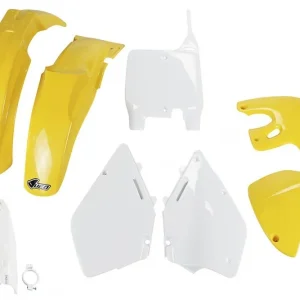 UFO kompletní sada plastů (FULL KIT) s kryty tlumičů SUZUKI RM 125 / 250 99-00 barva (bílá/žlutá) (SU400E999) Nejprodávanější