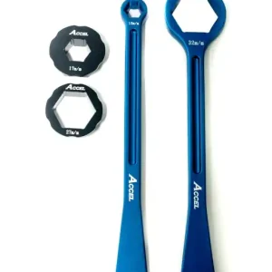 ACCEL sada montážních pák na pneumatiky (23+24cm) ALU7075 kované s klíči 10,13,17,27,32 mm barva světle modrá (montážní páka na pneu) Moderní