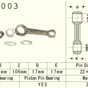 Garance Vrácení Peněz VESRAH ojniční sada KAWASAKI KX 125 (KX125) 94-97 (VA8003) vyrobeno v Japonsku