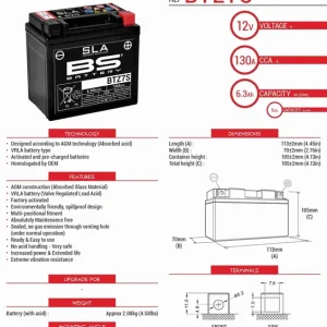 Výprodej BS akumulátor BTZ7S (FA) (YTZ7S) 12V 6AH 112X69X103 bezúdržbový - (130A) (300635) (8)