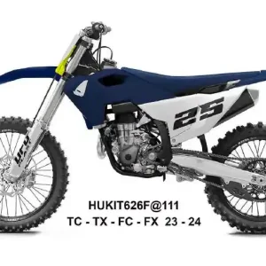 UFO 2025/11 kompletní sada plastů (FULL KIT) s kryty tlumičů HUSQVARNA TC 125 / 250 23-24, FC 250 / 350 / 450 23-24, FX 350 / 450 23-24, TX 300 24, barva tmavě modrá / bílá Levný