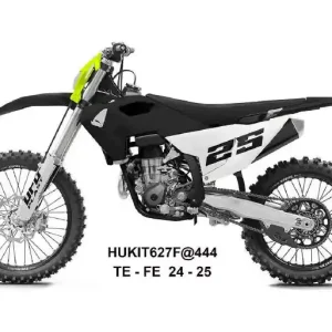 Celosvětová Doprava UFO 2025/11 kompletní sada plastů (FULL KIT) s kryty tlumičů HUSQVARNA TE 150 / 250 / 300 24-25, FE 250 / 350 / 450 / 501 24-25 barva černá / bílá