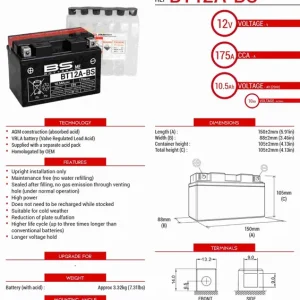 BS akumulátor BT12A-BS (YT12A-BS) 152X88X106 12V 10AH bezúdržbový - elektrolyt zvlášť (175A) (4) UE2019/1148 Přímo Od Výrobce