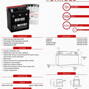 Top Prodej BS akumulátor BTX7L-BS (YTX7L-BS) 12V 6AH 144X71X131 bezúdržbový - elektrolyt zvlášť (85A) (6) UE2019/1148