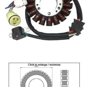 DZE stator (vinutí) alternátoru YAMAHA YFM 250 BRUIN 05-06; YFM 250 BIG BEAR 07-09; YFM 250 BEAR TRACKER 01-05; YFM 660 raptor 01-05 (OEM-5LP-81410-00-00;1P0-H1410-00-00) Akční Cena