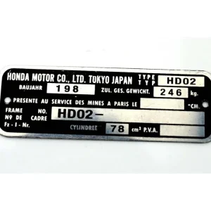 Typový štítek pro Honda MT 80 Tovární Cena