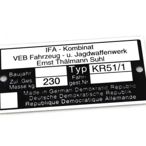 Typový štítek hliník 73,80 mm 37,09 mm 0,7 mm pro Simson Schwalbe KR51/1 Odeslání Ihned