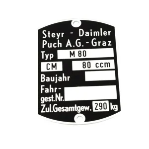 Sleva Typový štítek hliníkový černý 80 ccm pro Puch Cobra M