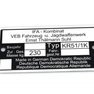 Typový štítek hliníkový 73,80mm 37,09mm 0,7mm pro Simson Schwalbe KR51/1K Nejlepší Cena