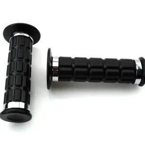 Sada gumových gripů, černé, s chromovanými kroužky, 25/22 mm, 120 mm, pro Simson S50, S51, S70, SR50, SR80, Zündapp, Kreidler, Hercules, Puch Limitovaná Edice