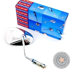 Víkendová Akce Zrcátko bumm pravé do řídítek, chrom, pro Zündapp M 25, 50 Bergsteiger, KS 50, Super Combinette, Kreidler, Hercules, NSU, DKW, Miele, Hercules