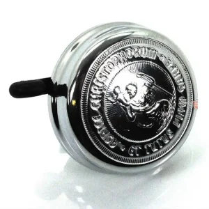Originální Zvonek vysoce lesklý chromovaný 60 mm motiv Christopherus pro Hercules, Zündapp, Kreidler, Puch, Miele, KTM, DKW, Rixe, NSU