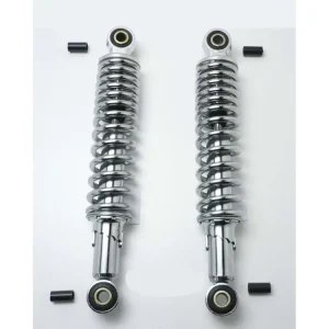 Super Cena Tlumič odpružení chrom 310 mm, 5stupňově nastavitelný, plastový adaptér 10 mm na 8 mm, pro Kreidler, Zündapp, Hercules, Puch