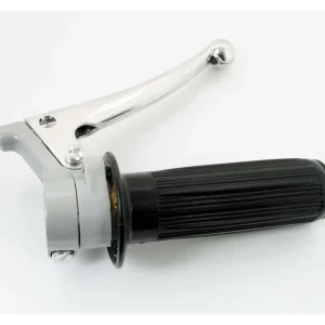 Časově Omezené Plynová rukojeť v hliníkové šedé s leštěnou brzdovou pákou a černou rukojetí pro Hercules, Zündapp, Kreidler, Puch, DKW, KTM, Rixe