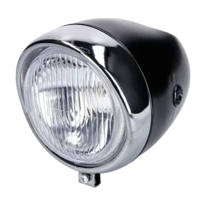 Tovární Cena Přední světlo kulaté 130 mm, černé tělo s chromovým kroužkem pro Puch Moped