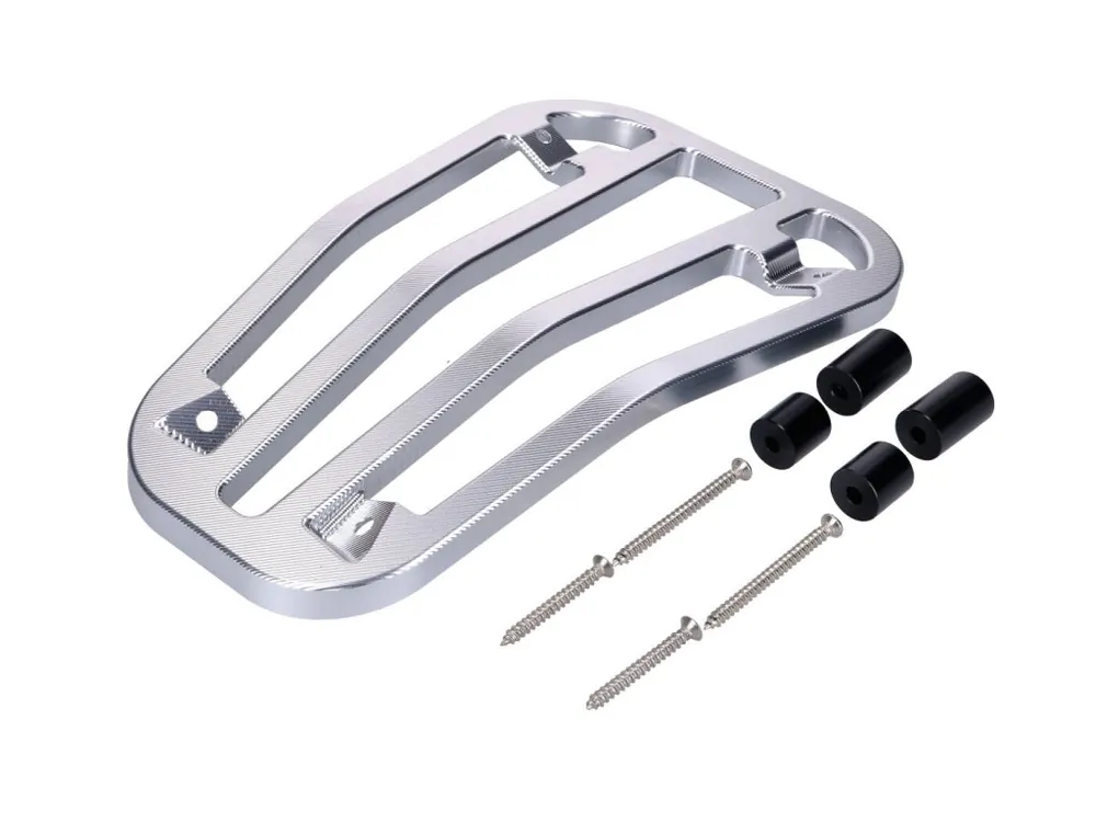 Vrácení Zdarma Nosič top case / nosič zavazadel do průchozí části Moto Nostra, stříbrný, CNC, pro Vespa Primavera 50–150 ccm, Sprint 50–150 ccm