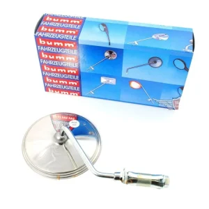 Zrcátko bumm z nerezové oceli, kulaté 110 mm, pravé, pro Zündapp, Kreidler, Hercules, Miele, DKW, NSU, Horex, Puch, Gritzner Hit Sezóny