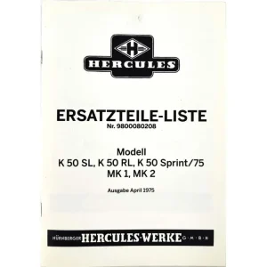 Novinka Seznam náhradních dílů, katalog dílů 1975 pro Hercules K 50 RL SL MK 1 MK 2 Sprint Moki