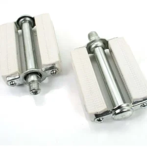 Profesionální Pedály klasické z bílého kovu, pár, pro Zündapp, Kreidler, Hercules, Puch, KTM, DKW, Miele, NSU, Gritzner, Göricke