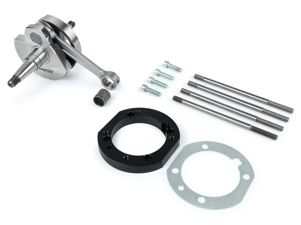 Sada adaptačních desek válce vč. klikové hřídele J&G 2% special od WT – pro montáž originálního/BGM válce PX200 (Ř66,5 mm) na skříň motoru PX125, PX150, Cosa125, Cosa150, Sprint Veloce150, GTR125, Super150 Hit Sezóny