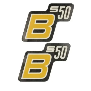 Aktuální Nápis S50 B, fólie / samolepka, černo-žluto-bílá, 2 kusy pro Simson S50