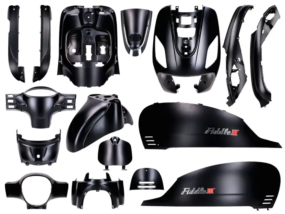 Celosvětová Doprava Sada kapotáže černá matná 16dílná pro Sym Fiddle 3 roky 2014–2020