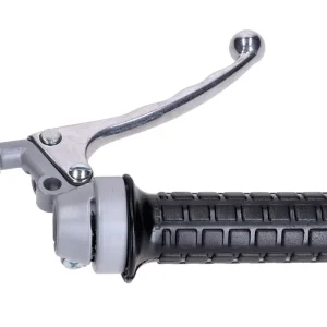 Plynová rukojeť v šedé barvě s černým gumovým gripem a brzdovou páčkou pro Zündapp, Kreidler Výprodej