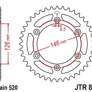 Řetězová rozeta JT JTR 808-47 47 zubů, 520 Výprodej