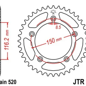 Řetězová rozeta JT JTR 28-42 42 zubů, 520 Celosvětová Doprava