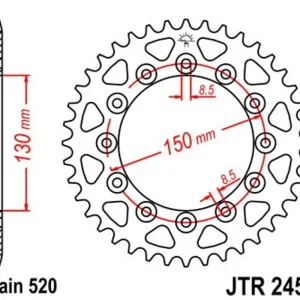 Oblíbený Řetězová rozeta JT JTR 245\\/2-51 51 zubů, 520