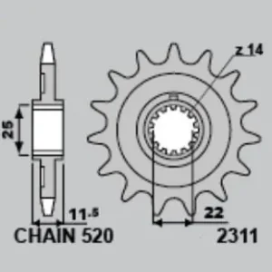 Prémiový GROSSKOPF řetězové kolo přední 2311 13 SHERCO 250 SE/SE-R 14-23, 250SE-F 13-14, 300 SE/SE-R 13-23, 450 SE F-R 15-21, 500 SE F-R 21 (řetěz 520) (WIELOKILIN 14 Z.)