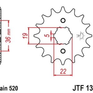 Originální JT řetězové kolo přední 337 14 HONDA TRX 250/300 87-09, CR 250 82-85, CR500 84-85 (33714JT) (řetěz 520)