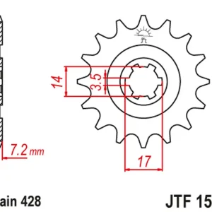 Cenová Bomba JT řetězové kolo přední 2054 13 KAWASAKI KLT/KLF 110 84-88, KLX 140 08-20 (205413JT) (řetěz 428)