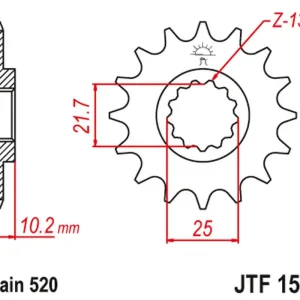 Aktuální JT řetězové kolo přední 2061 13 KAWASAKI KSF 250 87-04, KEF 300 95-03 (206113JT) (řetěz 520)