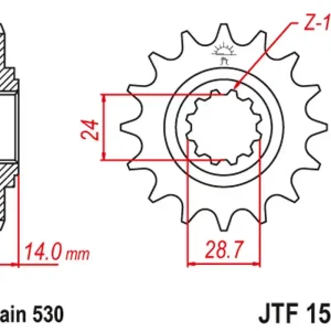 Přímo Od Výrobce JT řetězové kolo přední 2077 17 KAWASAKI ZRX 1100/1200 97-06 (207717JT) (řetěz 530)
