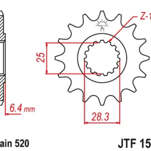 Hit Sezóny JT řetězové kolo přední 2168 16 YAMAHA YFZ 450/YFM 700 raptor 06-19 (216816JT) (řetěz 520)