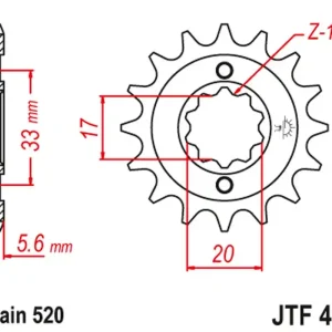 Ruční Výroba JT řetězové kolo přední 430 14 KAWASAKI KXF 250 04-05, SUZUKI RMZ 250 04-05 (43014JT) (řetěz 520)