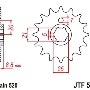 Trendový JT řetězové kolo přední 507 14 KAWASAKI KX 250 79-86 KX 500 83-86 KLT200/250 80-85 HUSQVARNA CR/WR 250/360 90-98 (50714JT) (řetěz 520)