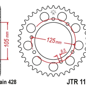 Vysoce Kvalitní JT rozeta 4413 50 YAMAHA XT 125X/SM 05-09 (441350JT) (řetěz 428) - nahrazuje JTR1134.50ZBK