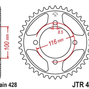 Originální JT rozeta JTR462 50 KAWASAKI KX 80 86-99, KX 85 01-20, KX 100 86-21 (46250JT) (řetěz428) konverze