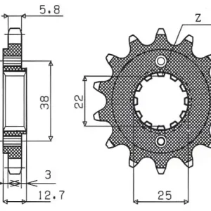 SUNSTAR řetězové kolo přední 511 15 KAWASAKI KLR 650 90-14 (JTF511.15) (řetěz 520) (51115JT) Exkluzivní
