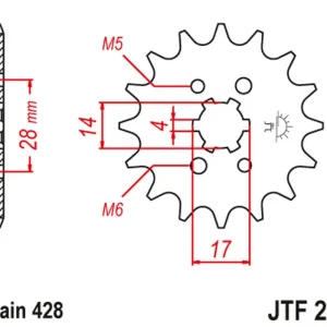Ruční Výroba JT řetězové kolo přední 2118 13 HONDA TRX 90 93-19, CRF 125 14-21, DERBI SENDA/MULHACEN/TERRA 07-14 (211813JT) (řetěz 428)