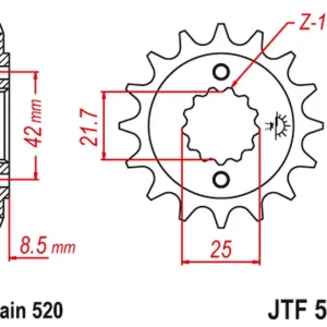 Hit Sezóny JT řetězové kolo přední 525 13 KAWASAKI ZXR 400, KLE 500 91-96 (-1), GPZ 500S (-1) (52513JT) (řetěz 520)