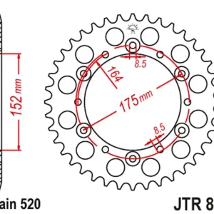 Celosvětová Doprava JT rozeta 856 50 hliníková RACElité YAMAHA YZ/YZF 88-98 (85650JTA) (JTR853.50) (řetěz 520) barva černá