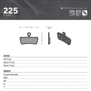 Cenová Bomba BRENTA BIKE brzdové destičky E-BIKE MTB / silniční / elektrické vhodné pro AVID XO TRAIL, ELIXIR 9 TRAIL, ELEXIR 7 TRAIL, SRAM QUIDE ULTImate, RSC, RS, R, T BR225