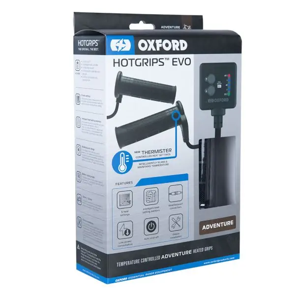 OXFORD řazení (gripy) vyhřívané na motocykl EVO ADVENTURE s ovládacím panelem a termostatem na řídítkách 22mm délka 122-132mm (EL) Pouze Dnes