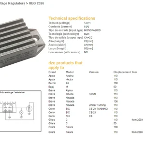 Omezená Nabídka DZE regulátor napětí KYMCO 50 AGILITY; PEOPLE; SUPER 9; TOP BOY (12V/8A) (ESR019)