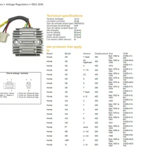 DZE regulátor napětí HONDA CB 250/400/450; CX 500; GL500; XL600/LM; XBR 500 (31600-413-008, 31600-MC9-740) (35A) (ESR180) Značkový