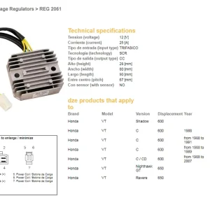 Celosvětová Doprava DZE regulátor napětí HONDA VT 600C SHAdoW 88-07; NTV 650 REVERE (OEM-31600-MY0-771) (ESR250, RGU-115)