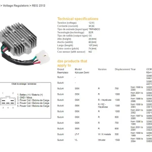 Poslední Šance DZE regulátor napětí SUZUKI GSX 600R 01-05; GSX 750R 96-05; GSX 1000R 01-04; GSX 1300R HAYABUSA 97-03; VL 1500 INTRUDER 98-04 (ESR550) (32800-33E20)